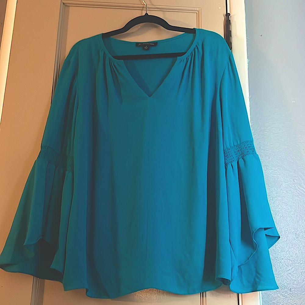 Blouse 1X Turquoise Bell Sleeve